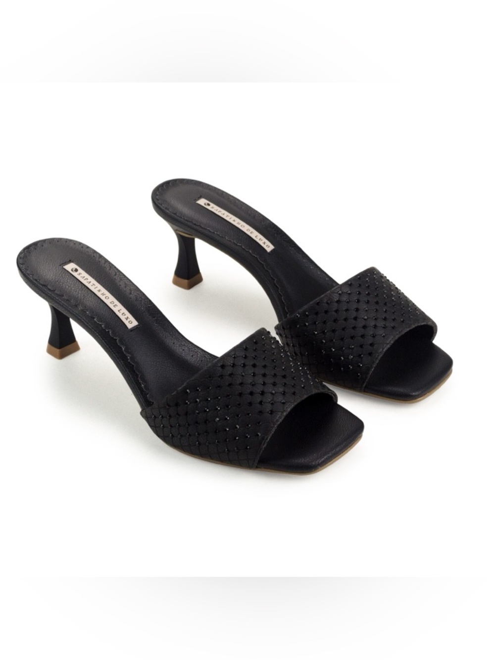 Black Embellished Kitten Heel Mules